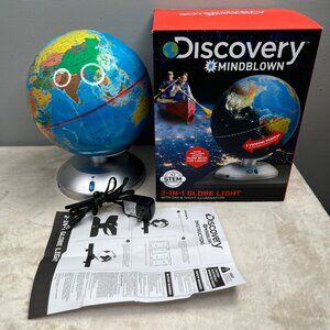 Discovery Mindblown Globe LED Light Illuminated in Box Spins Power Cord